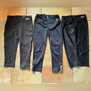 FILA SPORT Women's Workout Gym Cropped Capri Black Leggings 3 Pair Lot Size XS